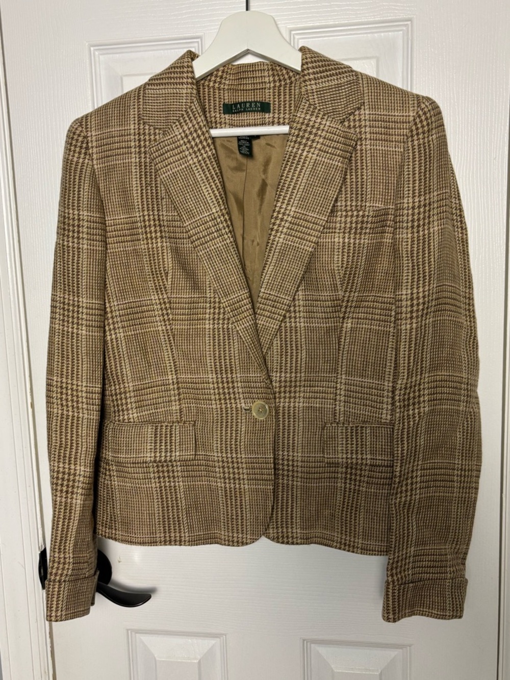 Lauren Ralph Lauren 100% Linen Plaid Blazer – Classic Brown Tan Women’s Size 6